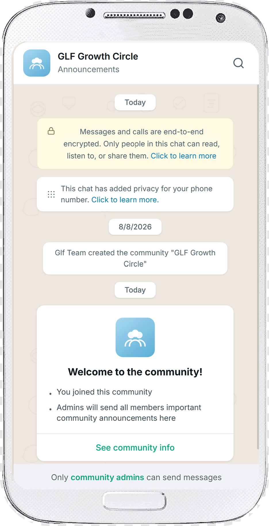 GLF Growth Circle WhatsApp Community Preview